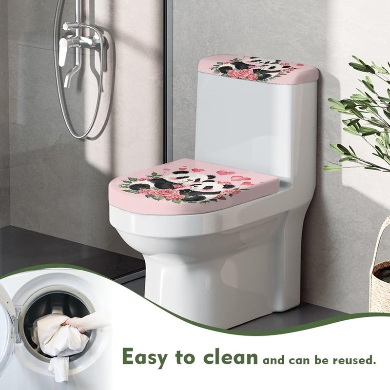 CREAMIC Panda Rose Heart Toilet Seat Covers for Bathroom Decoration Toilet Bolt Covers Decorative Round Elongated Tank Lid Cover Washable Lid Seat Protector Cover with Elastic Bottom - Image 4